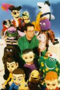 All of the Puppets (including Kaz the Cat) with puppeteer Graeme Haddon.