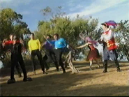 The Wiggles and Captain Feathersword in "Jeff's Keyboard Chase"