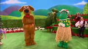 Dorothy in a grass skirt (Dorothy the Dinosaur TV Series 1)