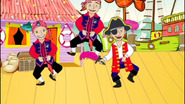 Cartoon Captain Feathersword and his crew