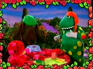 Dorothy having breakfast with Wags.