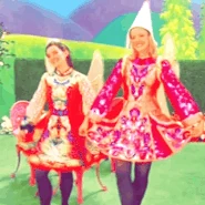 Fairy Clare and Fairy Larissa curtsying their colourful Irish Dancing Twirly Whirly Swirly Fairy Dresses in "Bucket Of Dew/Paddy Condon From Cobar" (2007)