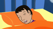 Cartoon Jeff sleeping in his bed in his dream