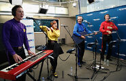 Anthony playing his blue Maton acoustic guitar at the SiriusXM Studios.