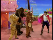 Captain Feathersword teaching Wags and the Wagettes the "Yo-Ho-Ho" dance