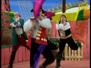 Captain Feathersword doing the "Yo-Ho-Ho" dance