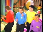 The Wiggles entering the bathroom door