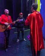 The pants being worn separately by backing musician Jack Gatto backstage.
