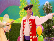 Captain Feathersword dancing in "Dorothy the Dinosaur's Party"