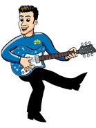 Cartoon Anthony playing Blue Maton Mastersound MS500 in 2000