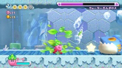 Leaf Kirby battles Water Galboros.