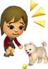 A mii playing with a dog.