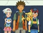 Ash, Pikachu, Dawn, Brock and Piplup.