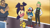 Cilan, Iris, Ash and Pikachu.