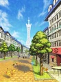 Lumiose City, a bustling metropolis sitting in the center of Kalos, known for its tall tower in the center.