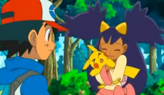 Pokemon Episode 2 Lris hugging Pikachu