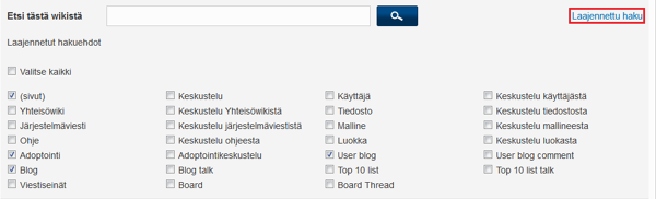 Laajennetulla haulla voit etsiä useammista nimiavaruuksista.