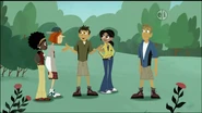The Wild Kratts team in the meadow, from left to right: Koki, Jimmy, Chris, Aviva and Martin