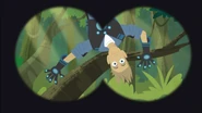 Chris is seeing Martin upside down through his binoculars. Martin: "I'm being monkey-napped!"