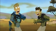 The Kratt brothers continue to wheeze after smelling the stench of a honey badger.