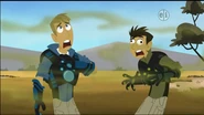 The Kratt brothers wheeze after smelling the stench of a honey badger.
