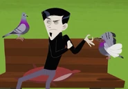 Zach squinting at a pigeon