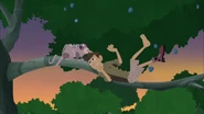 But Chris is out of balance, so he is starting to fall down.
