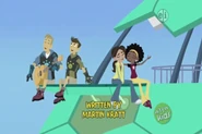 … together with Aviva, Koki, and Jimmy (he’s not visible on this picture); while Martin is additionally playing the guitar. (By the way: It’s visible that the episode was written by Martin Kratt.)