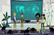 The ending: Five tasmanian devils and, from left to right: Martin, Chris, Koki and Aviva in the Tortuga.