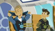 Chris and Martin inside the Tortuga's cockpit. It can be seen that the episode was written by Chris Kratt.