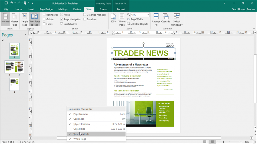 parts of microsoft publisher 2022