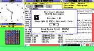 Windows 1.01 desktop with Clock, Reversi, MS-DOS Executive, Write (now Microsoft Word)