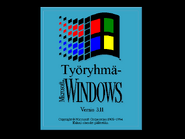 Microsoft Windows for Workgroups 3.11 logo screen (Finnish) (1994-2001).