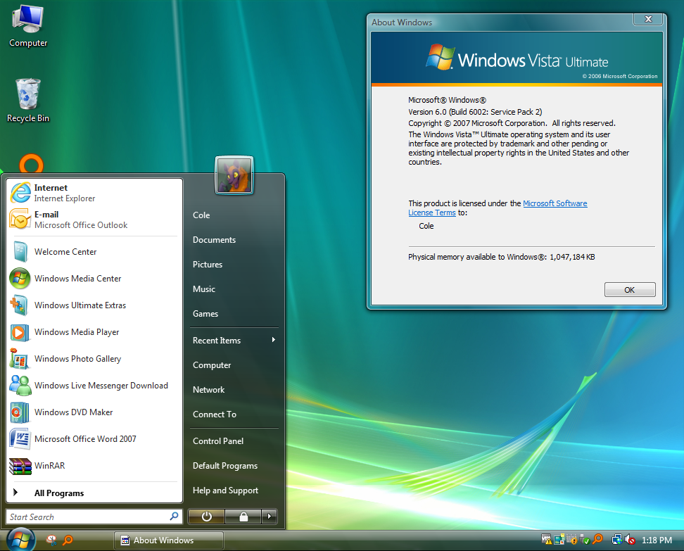 windows vista ultimate screenshot