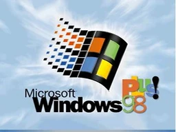 Windows 98 logo screen with Microsoft Plus! installed.
