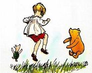 Christopher Robin, Piglet, and Pooh Jumping