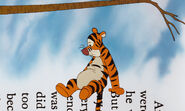 Tigger is sitting on the sideway typed words