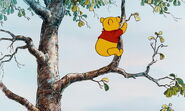 Winnie the Pooh climbs up higer in the honeytree