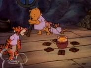 Pooh, Piglet, Roo & Tigger guarding the honey pot with muskets and mouse traps.