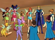 The missing rubble the Winx are leaning on, and Flora's inverted colors on her fairy outfit.