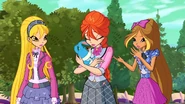 Flora's pink heart brooch is on her right chest instead on her left.
