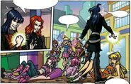 Roxy, Tecna and Stella being saved by Cindy intervening. (Issue 87)