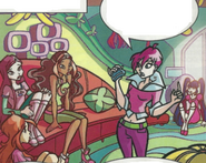 The Winx listening to Tecna explain how her Searchix can find Neruman in Issue 97: The Dark Dimension.