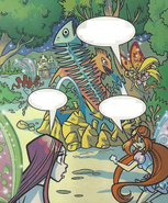 The Winx trying to traverse the magically-mutated stage setup. (Issue 99)