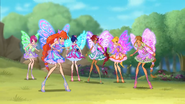 Las alas de Tecna son verdes en lugar de violetas, las alas de Flora son rosa en lugar de verde y las alas de Stella son de color púrpura en lugar de rosa.