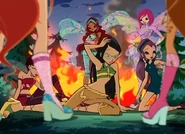 The transparent wings and Mitzi's purple lipstick.