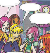 Roxy crying to the Winx over being outed for using a love potion. (Issue 82)