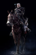 The Witcher 3 full render Geralt and Roach.