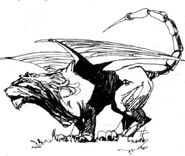 A manticore in Wiedźmin: Gra Wyobraźni PnP RPG, illustration by Tomasz Łaz.