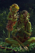 dryad matron teaching a fledgling how to make arrows]]